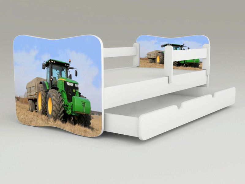 Detská posteľ s odnímateľnými bočnicami + šuflík Tractor real